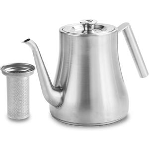 68OZ/2000ML Stainless Steel Teapot with Removable Infuser, Stovetop Safe Tea Maker Water Kettle for Loose Leaf & Tea Bags, Silver (Side handle)