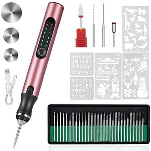 Electric Engraving Pen with 37 Bits, USB Rechargeable Cordless Engraving Machine, Portable DIY Rotary Engraver for Jewelry Wood Glass Stone Carving (Rose Red)
