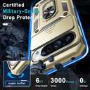 Janmitta Case Compatible with Google Pixel 9 Pro XL Built in Slide Camera Lens Cover+Screen Protector+Finger Ring Holder Kickstand,Heavy Duty Shockproof Full Body Protective Phone Cover,Gold