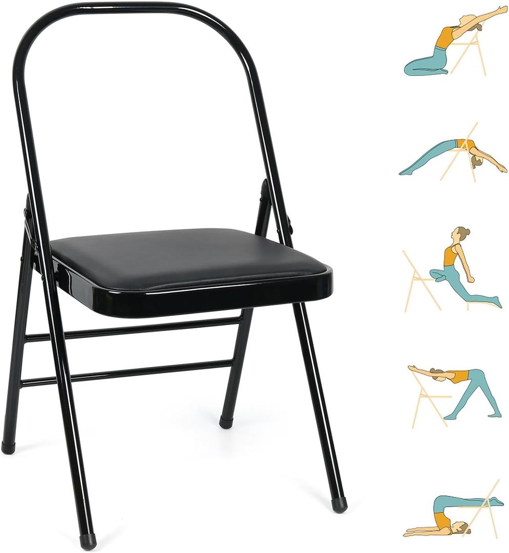 Yoga Auxiliary Chair Headstand Bench Backless Portable Folding Workout Core Chair for Flexibility and Strength Training