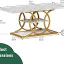 GiftGo Rustic Coffee Table with Storage Modern 3 Tier Center Living Room Table Faux Marble Wooden Rectangle Cocktail Tea Table for Office Bedroom Elegant Full Moon Design (White Gold, L-47)