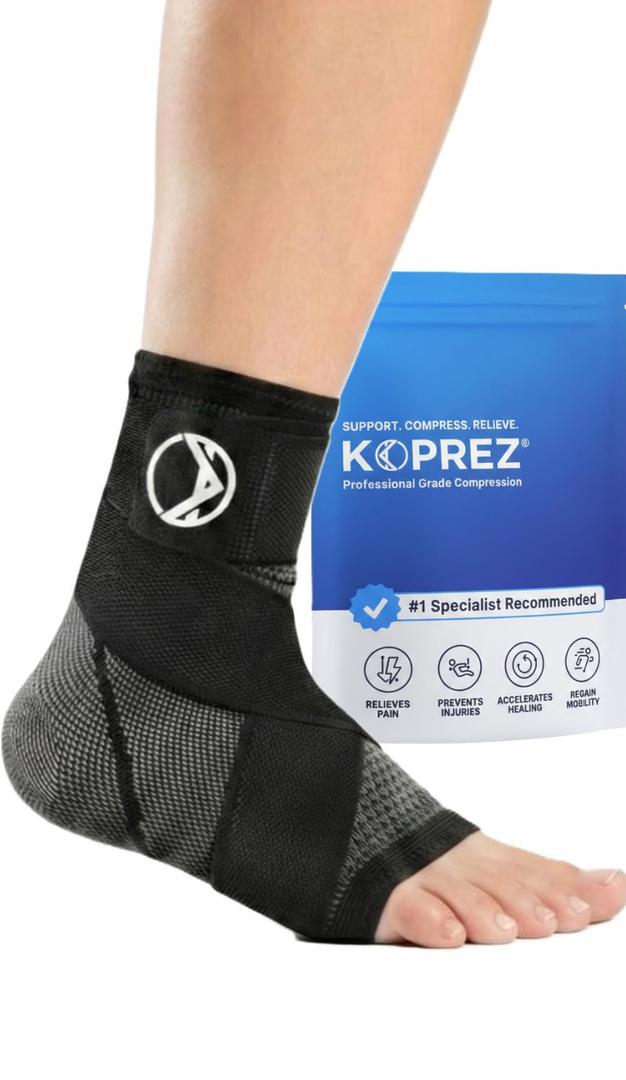 Koprez Plantar Fasciitis Sleeve - Plantar Fasciitis Relief, Plantar Fasciitis Socks, Ankle Compression Sleeve, Ankle Support for Women, Plantar Fasciitis Brace, Ankle Sleeve, Ankle Support Men (Large, Black)