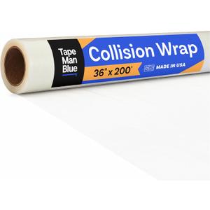 TapeManBlue Crash Wrap, 36 inch x 200 feet, Clear Collision Wrap for Car Windows & Damaged Vehicles, Self-Adhesive Broken Window Cover Film, Made in America