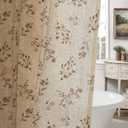 Brown Floral Farmhouse Vintage Linen Shower Curtain, French Country Shower Curtains for Bathroom, 72Wx72H