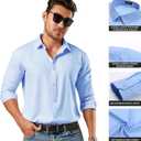 Dress Shirts for Men Big and Tall Button Down Shirts (Blue, XXXL)