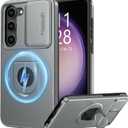 FUNMIKO for Samsung Galaxy S21 Case with Sliding Camera Lens Cover,Wireless Charging Compatible,Magnetic Kickstand,Shockproof Protective Phone Case for Men Women Girls,Grey