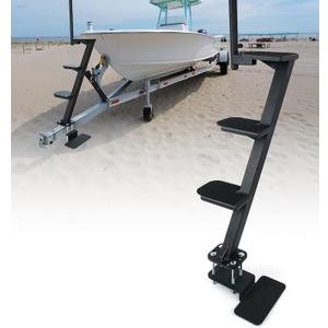 Heavy Duty Boat Trailer Steps with Safety Handle, Non-Slip Surface, Trailers Tongue Step Compatible with Most Deep V, Patent Pending, 4 Steps
