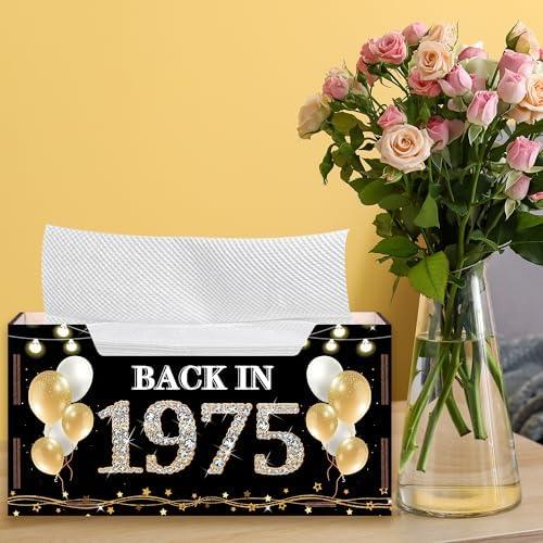 Roetyce 50th Birthday Decorations Men Women, Wooden Vintage Back in 1975 Napkin Holder(1PC), 50th Birthday Gift for Him or Her, Black Gold 50 Years Old Party Supplies, Dining Table Napkin Tray