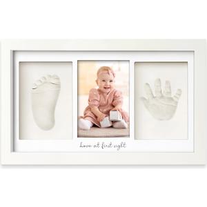 Baby Hand and Footprint Kit - Clay Handprint Keepsake Frame, Newborn Nursery Picture Frame, Personalized New Mom Gifts for Baby Shower & Registry (Alpine White) (Duo Frame, 13" x 7.9")