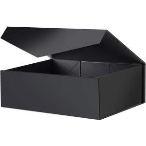 BLK&WH Large Gift Box 13.5x9x4.1 Inches, Black Collapsible Groomsman Gift Box with Magnetic Lid (Matte Black)