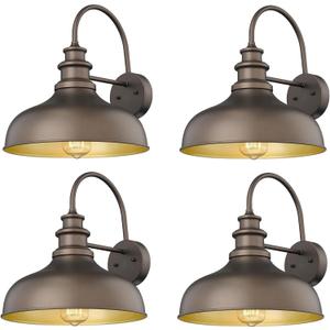 Bestshared 4 Pack Outdoor Wall Lights, Farmhouse Barn Light, Water Resistant Outdoor Wall Mount Lantern, E26 Base Farmhouse Outside Sconce, Exterior Porch Light for House Frontdoor Entryway Garage (11.5" Dome - 4 Pack, ORB+Gold)