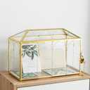 Glass Wedding Card Box with Slot, 12.5'' Large Clear Card Box Gold Brass Gift Card Storage Box with Lock Perfect for Wedding Receptions, Baby Shower, Birthday Party, Bridal Shower