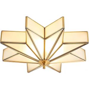LIGHTLAND 19.7 Inch Flush Mount Star Ceiling Light, 4 Lights Brass Ceiling Lamp with Glass Lampshade, Art Deco Close to Ceiling Light Fixtures for Bedroom Living Room Entryway Hallway, Gold