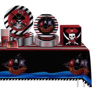 Birthday Party Decorations - Pirates Birthday Party Supplies 69cs, Included Pirates Theme Plates Cups Napkins Tablecloth Disposable Serves 10 Guests