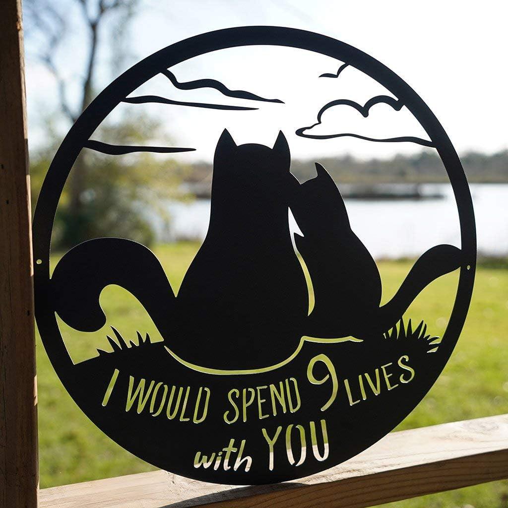 RealSteel 9 Lives Together Cats Valentines Day Sign, Gift for Cat Lovers, Outdoor Wall Decoration, Gift for Husband or Wife (18", Black)
