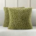 FUTEI Pack of 2 Decorative Throw Pillow Covers 16x16 Inch,Soft Fluffy Faux Wool Fur Boucle Textured Cushion Case,Modern Home Decor for Couch Bed Living Room Office,Olive Green