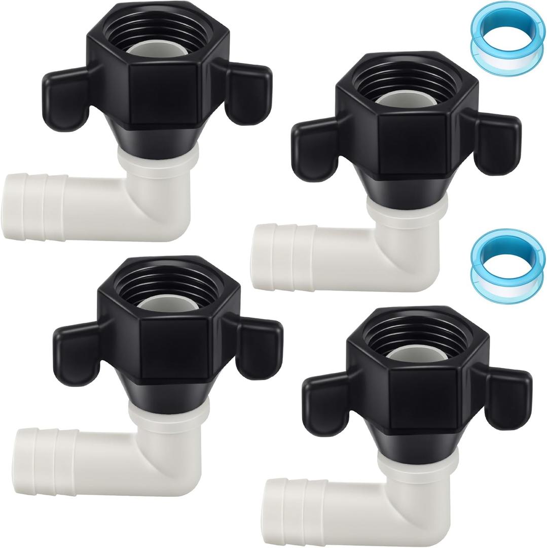 Dreyoo 1/2 Inch x 14 NPT Elbow & Straight Swivel Adapter RV Water Pump Fittings With Thread Seal Tape (4 Pack) - 1/2 Inch Female Pex Fittings
