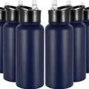 32 oz Insulated Water Bottle Bulk 8 Pack, Stainless Steel Sports Water Bottles with Straw Lid & Wide Mouth Lids, Double Walled Vacuum, Leak Proof, Blue