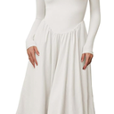 CHYRII Women Spring Fashion 2025 Square Neck Long Sleeve Casual A-Line Midi Dress, Size 2XL