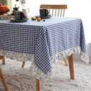 Boao 60 x 120 Inch Blue White Plaid Ruffled Table Cloth Rectangle Cotton Gingham Floral Trim Tablecloth Vintage Farmhouse Checkered Table Cover for Home Weddings Picnic Holiday Party Decor