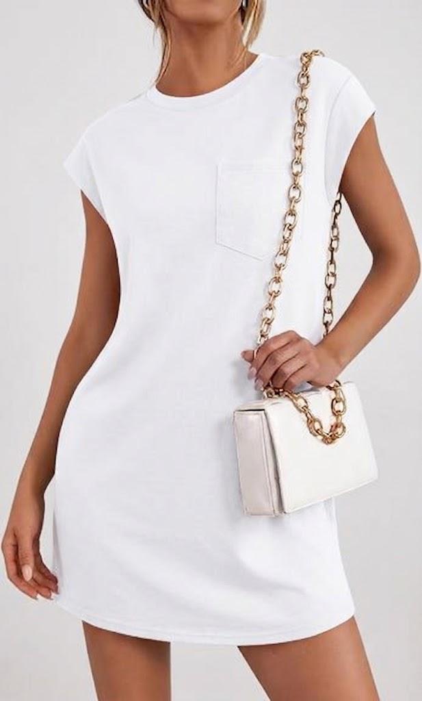 KIRUNDO Summer Dresses for Women 2026 Cap Sleeve Tshirt Dress Spring Mini Shift Sundress Loose Beach Outfits with Pockets(White, X-Large)