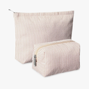 2 Pieces Makeup Bag Set Cute Cosmetic Pouch for Women Seersucker Travel Toiletry Bag Preppy Small Makeup Purse Pouch Aesthetic Skincare Brushes Storage Organizer for Women(Khaki)