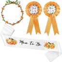 Xinnun 4 Pieces Little Cutie Citrus Mom to Be Sash Baby Shower Decoration Themed Sash for Mommy and Dad Corsage Pin with Sage Green Leaf Flower Crown for Baby Shower Party Favor Gender Reveal (Orange)