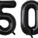 40 Inch Black 50 Number Balloons, Giant Jumbo Helium Mylar Foil Black Number Balloons for Birthday, Black Mylar Digital Balloons for 50th Birthday, Anniversary Party Decorations Supplies