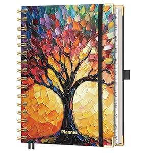 AHGXG 2026 Planner, Weekly and Monthly Planner for Women, Jan 2026 - Dec 2026, Medium Size (5.7" x 8.3"), Calendar 2026, Hardcover with Monthly Tabs, Spiral-Bound, 100 GSM Thick Paper, Colourful Tree