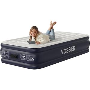 VOSSER Air Mattress Full with Built in Pump,18''Inflatable Mattress of Upgraded Vertical Beams,Self Inflatable/Deflation Blow Up Mattress in 3 Mins,Flocked Top Airbed with Carry Bag for Home, Camping