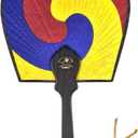 Korean Taeguk Fan, Traditional Bamboo and Cloth Hand Fan, Taegeukgi Pattern Cultural Souvenir, Asian Festival Dance Prop, Decorative Korean Heritage Gift