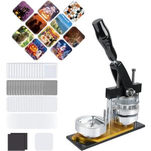 Fridge Magnet Button Maker Machine,1.97 in/50mm Metal Square Pin Maker Machine for Refrigerator Magnet,DIY Pin Badge Button Press Kits with 100 Sets Badge Supplies