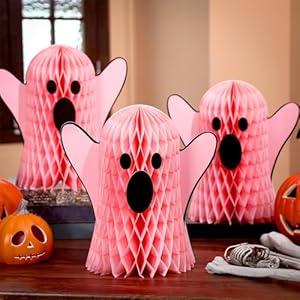 Bencailor 3 Pcs Ghost Table Decorations Christmas Honeycomb Decorations Ghost Table Centerpiece Halloween Christmas Party Decoration Topper for Party Home Room Desk Decor,(Pink)