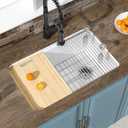 HOMLYLINK Undermount Workstation Kitchen Sink White 30 x 19 Inch Offset Drain, Single Bowl Topmount Fireclay Drop In Sink Reversible, Dual Mount Heavy Duty Deep Basin for Kitchen