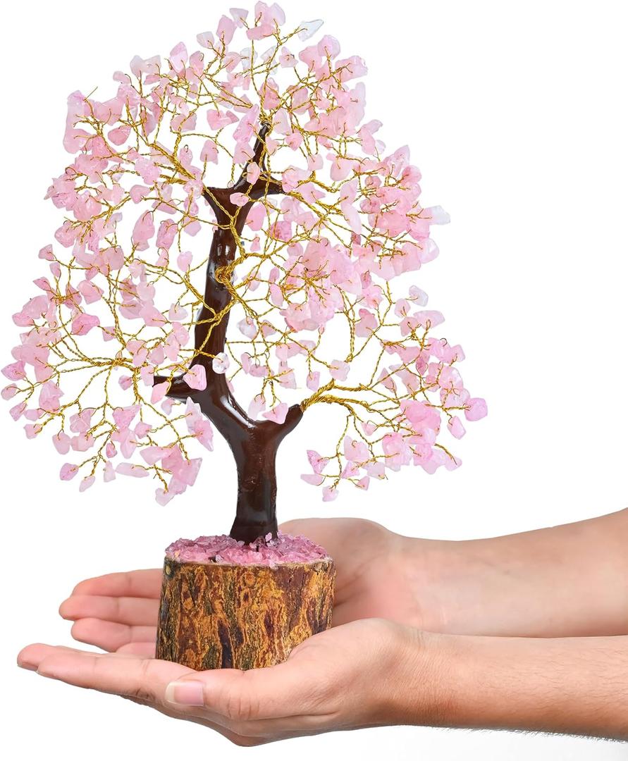 Rose Quartz Crystal Tree Room Decor and Pink Home Decor Healing Crystals Chakra Tree of Life Birthday Gifts for Women Mom Her Sister House Warming Gifts New Home Spiritual Presents Womens Gift (001 Rose Quartz , Golden Wire