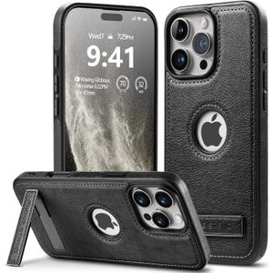 Designed for iPhone 16 Pro Max Leather Case with Stand, Protection Slim Adjustable Kickstand Phone Cover Compatible with iPhone 16 Pro Max (Black)