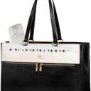 LOVEVOOK Laptop Bag for Women,15.6 Inch Vintage Work Tote Bags for Women,Leather Teacher Bag,Large Handbag Computer Briefcase (Black/White/Brown)