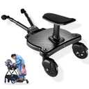 JUANWAN Universal Stroller Board - 2 in 1 Sit and Stand Stroller Board with Detachable Seat Stroller Attachment Buggy Board for 99% of Strollers, Holds Children up to 55lbs, Black