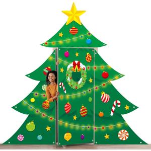 4PCS Christmas Tree Door Cover Decorations Merry Christmas Porch Banner Xmas Tree Large Door Backdrop Xmas Ball Hanging Banner for Front Door Winter Party Photo Booth Props Indoor Outdoor Supplies