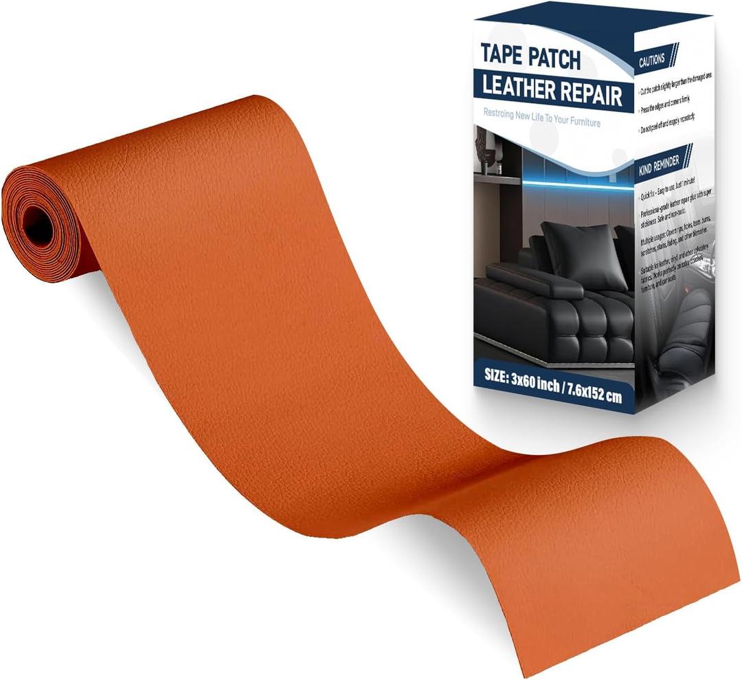 2 x Zenyao Leather Repair Patch Tape - Self Adhesive Leather Repair Kit for Car Seat Furniture, Heavy Duty Vinyl Repair Patch for Couch Sofa, Waterproof for Rips Scratches Tears, 3x60 Inch Roll, Orange
