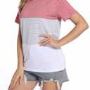 Womens Crew Neck Short Sleeve Tees Color Block Striped T-Shirt Casual Loose Fashion Tee Tops (S)