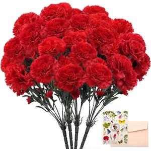 SNAIL GARDEN 28 Large Blooms Artificial Carnations Bulk with 28 Mini Blooms, Red Carnations Artificial Flowers with Leaves,Silk Carnation for Mothers Day, Wedding, Home Decor