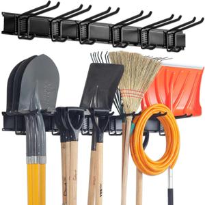 Garage Tool Organizer Wall Mount - Heavy Duty 48" Storage Rack with 6 Adjustable Hooks, Holds 350lbs, Garden Tool Hanger for Shed Organization