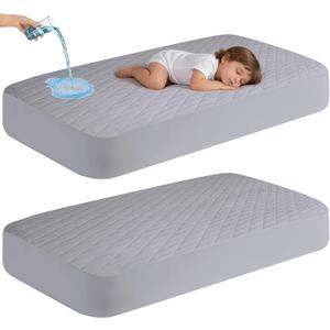 2Pack Waterproof Crib Sheets,Cotton 24X38 Fitted Crib Sheets Crib Mattress Protector Sheets,Soft Bed Sheets,Washable Little Bed Sheets,Neutral for Boy,Girl,Toddler (Gray, 24X38inch)