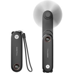 SWEETFULL Portable Handheld Mini Fan with LED Display, 3-in-1 Personal Foldable USB Rechargeable Hand Held Fan & Flashlight for Travel, Lash Eyelash, Cute Small Pocket for Women, Girls (Black)