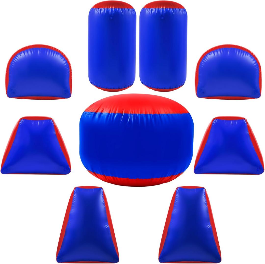 Soulchen 9 Pieces Inflatable Paintball Obstacles Air Bunker Set for Archery Tag Shooting Airsoft Archery Laser Tag Soft Foam Rifle, Water Gun (Blue)