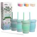 Grow Forward Bamboo Kids Cups with Lids and Straws - 10oz Drinking Cups for Kids with Childproof Twist Lids & Silicone Straws - Eco Friendly, BPA Free, Non Toxic & Dishwasher Safe - Rainforest