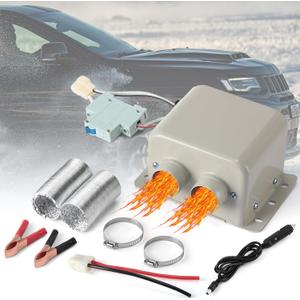 12V 800w Car Heater 2 Hole Portable Windshield Defroster Kit Winter Fast Heating Electric Automobile Interior Heaters Low Noise Removing Window Defogger with Cigarette Lighter for 12V Vehicle