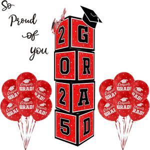 2025 Graduation Decorations Set - So Proud of You - Class of 2025 Balloon Boxes for Memorable Grad Party Supplies, Indoor/Outdoor Congrats Grad Home Door Dcor Essentialsred and black