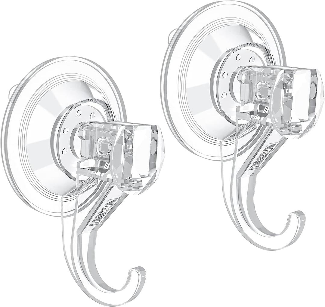 VIS'V Suction Cup Hooks, Small Shower Suction Hooks, Heavy Duty, Removable and Reusable, Clear, 2 Pcs